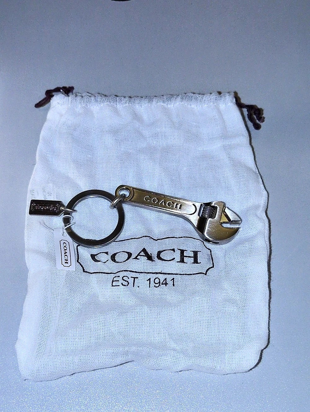 Coach Wrench Bag Charm Keychain Silver